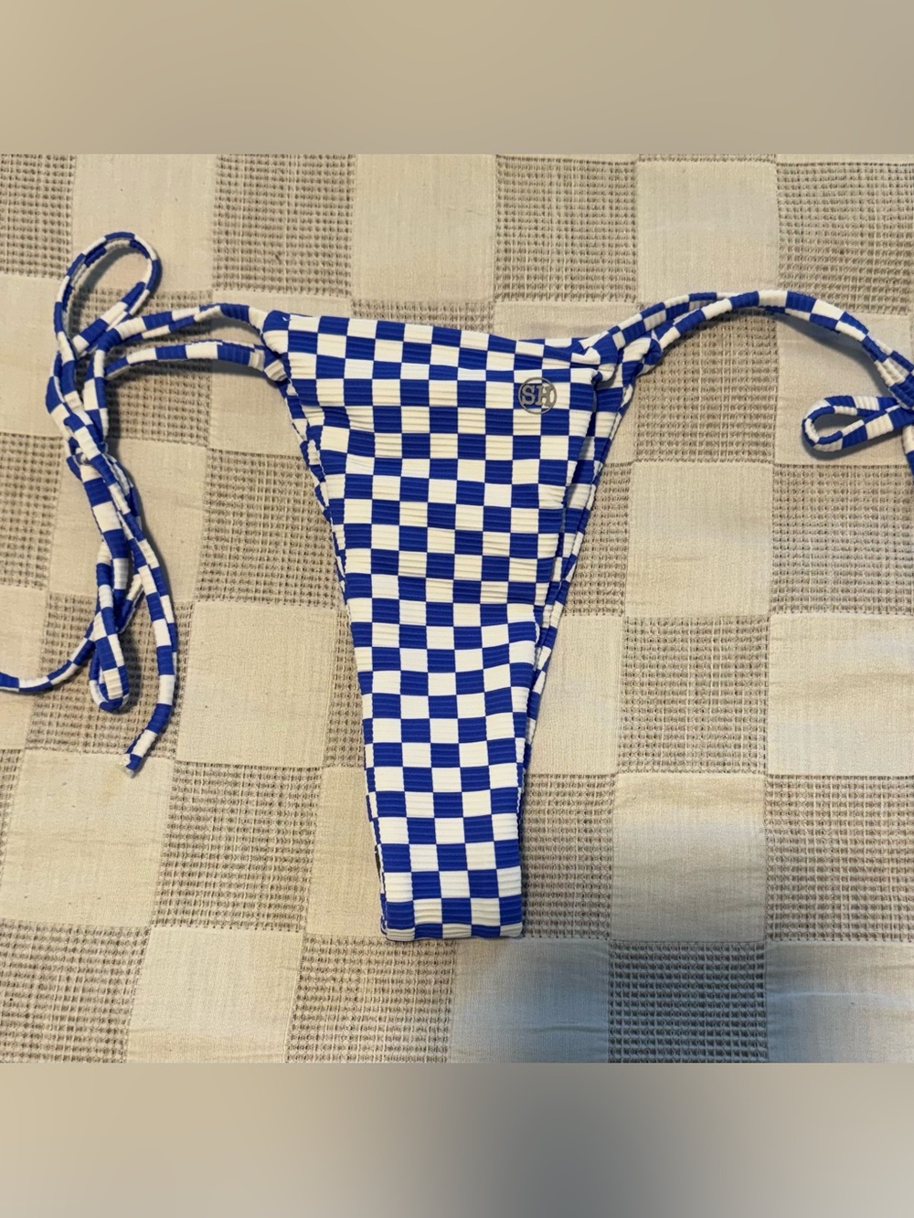 Salty Honey Blue & White Check Bali Tie-Side Bikini Bottom